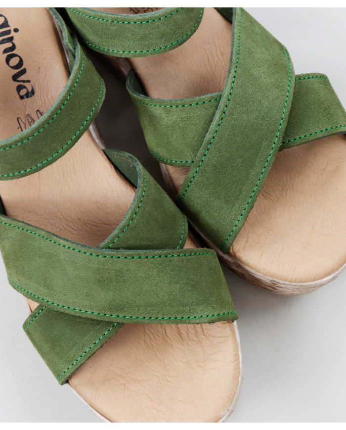 Green Sandals by Mrs. Ginova de Tiras Cruzadas