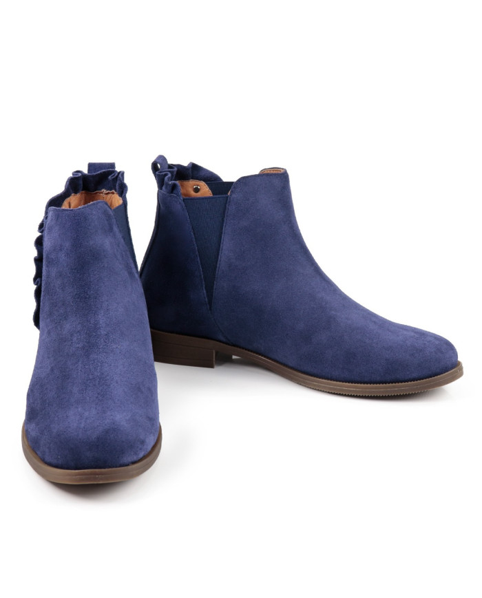 Botas Azul Rasas Femininas  Ginova Folhos