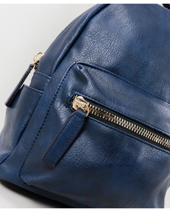 Mochila azul con cierre frontal