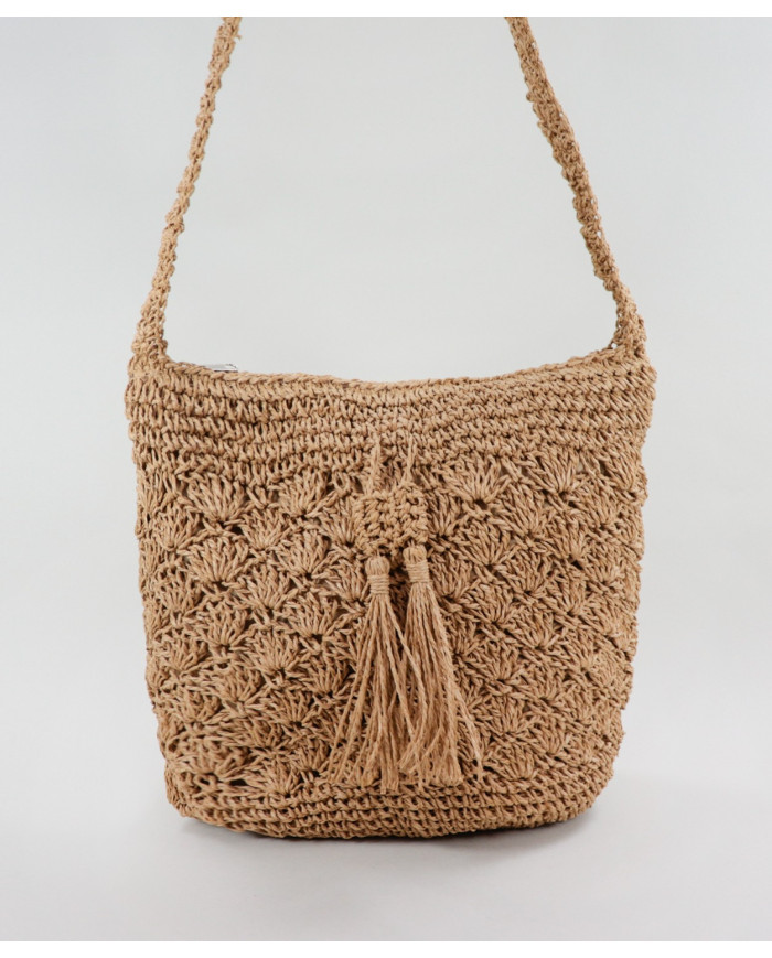 Mala Camel de Tiracolo com Efeito Ráfia