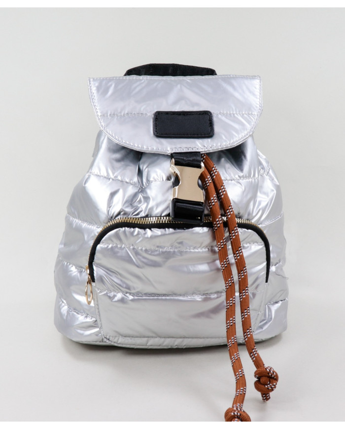 Mochila Prata Acolchoada com Bolso