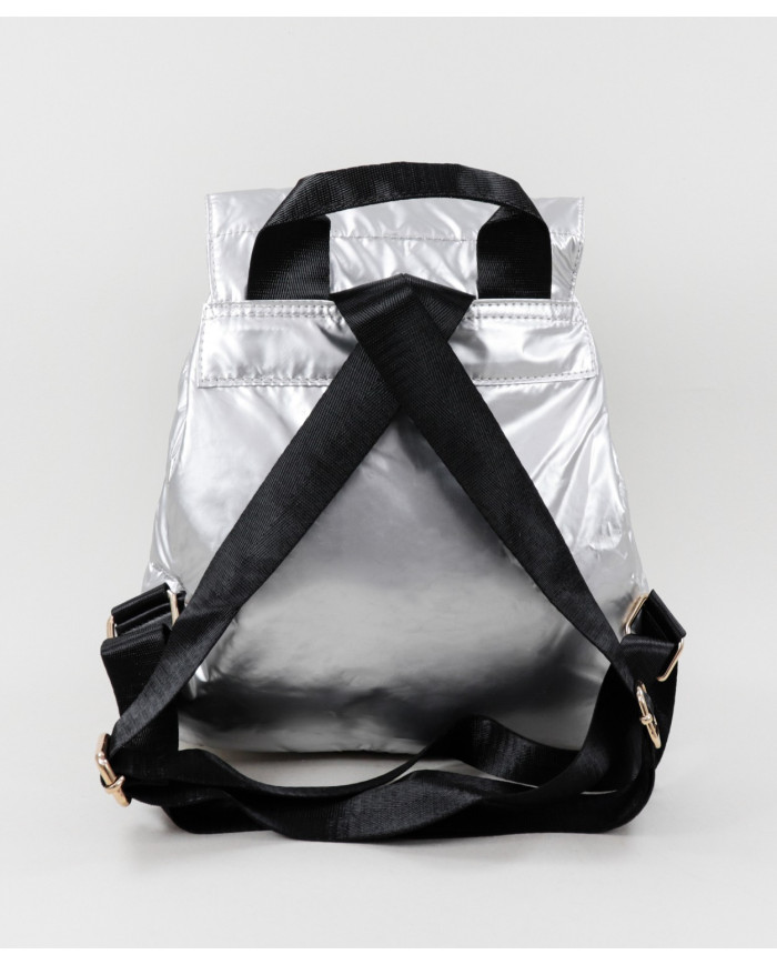 Mochila Prata Acolchoada com Bolso