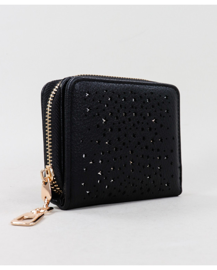 Cartera de mujer negra con estrellas y bolas