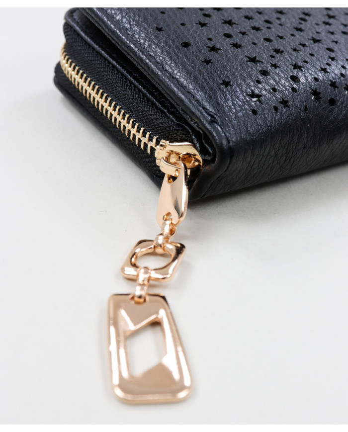 Cartera de mujer negra con estrellas y bolas