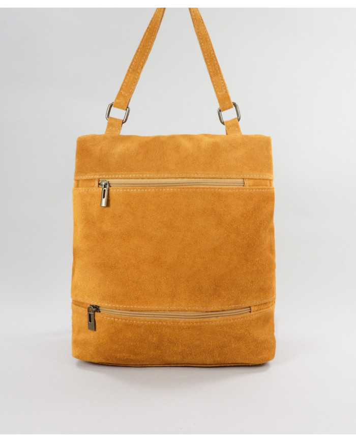 Mochila de Senhora Mostarda em Pele