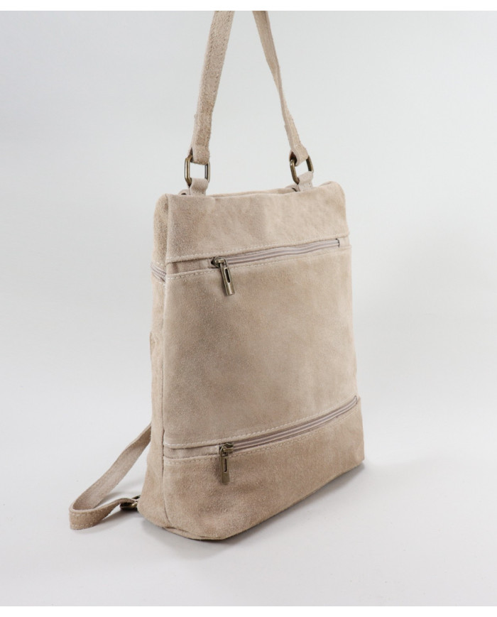 Mochila de Senhora Taupe em Pele