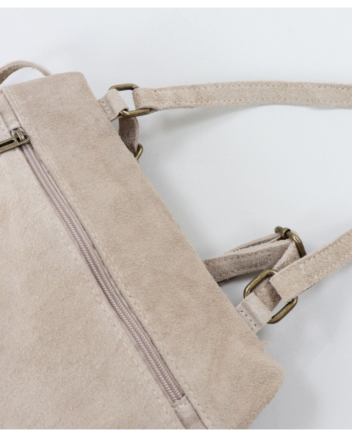 Mochila de Senhora Taupe em Pele