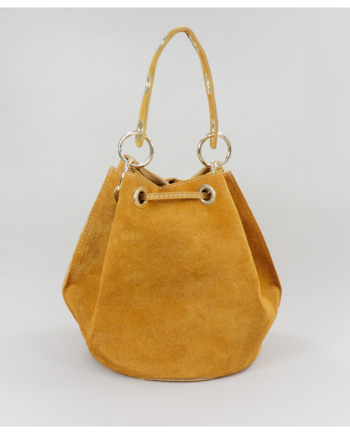 Mala Bucket Redonda Mostarda em Pele