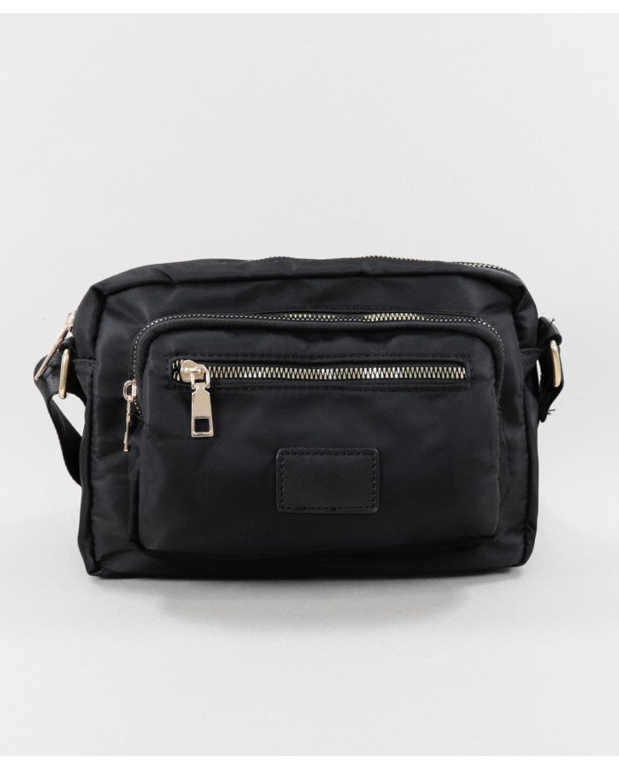 Nylon Black Suitcase with Strap Stripe