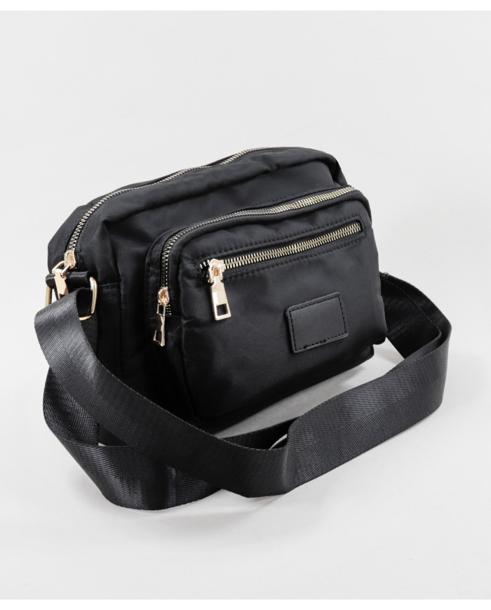 Nylon Black Suitcase with Strap Stripe