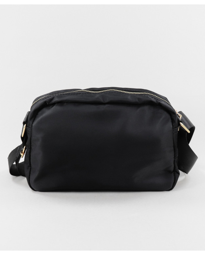 Nylon Black Suitcase with Strap Stripe