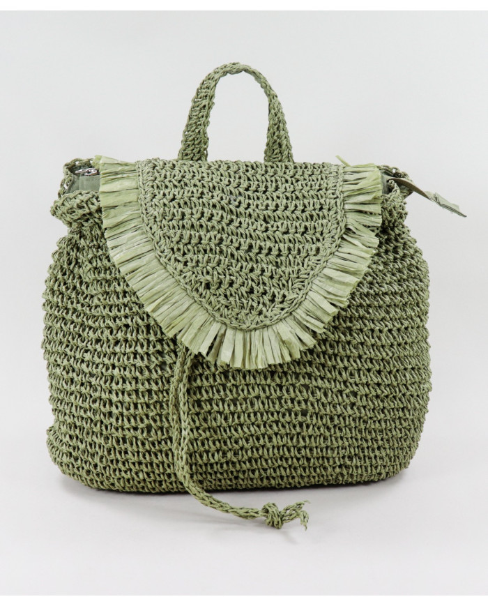 Ladies Green Backpack in Ráfia