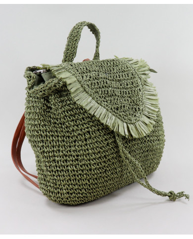 Damas Mochila verde en Ráfia