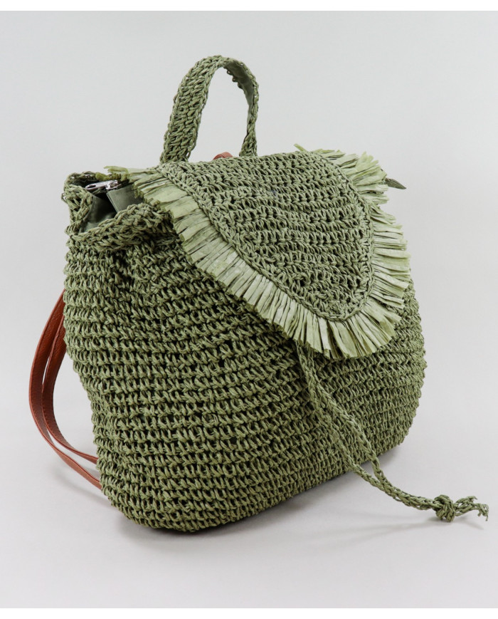 Ladies Green Backpack in Ráfia