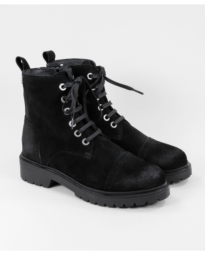 Women's Black Military Boots in Suede