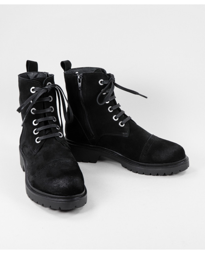 Women's Black Military Boots in Suede