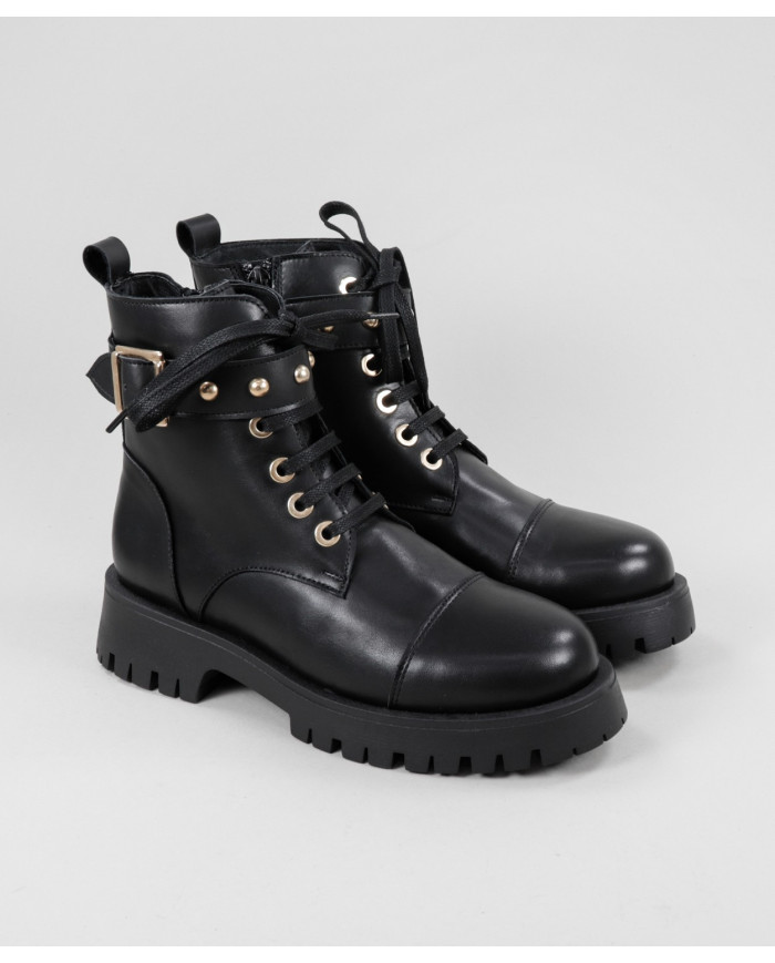 Women's Black Military Boots in Skin