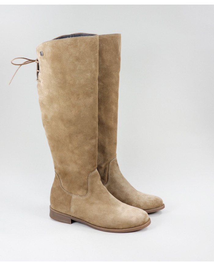 Botas Taupe de Cano Alto Ginova com Cordões Ajustáveis