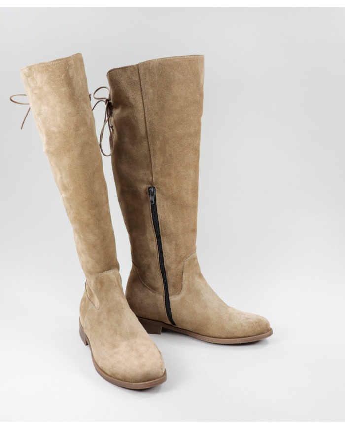 Botas Taupe de Cano Alto Ginova com Cordões Ajustáveis