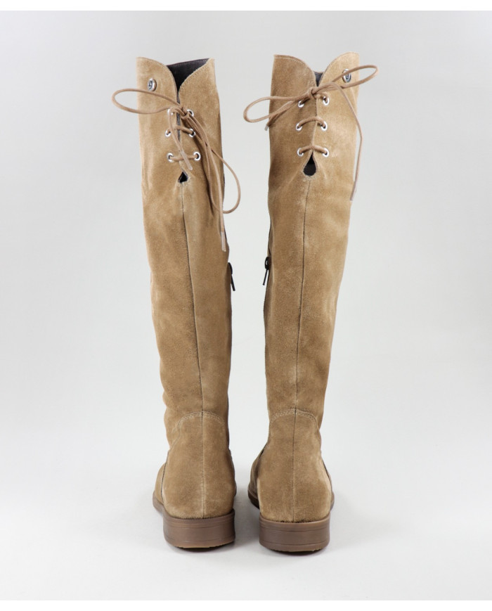 Botas Taupe de Cano Alto Ginova com Cordões Ajustáveis