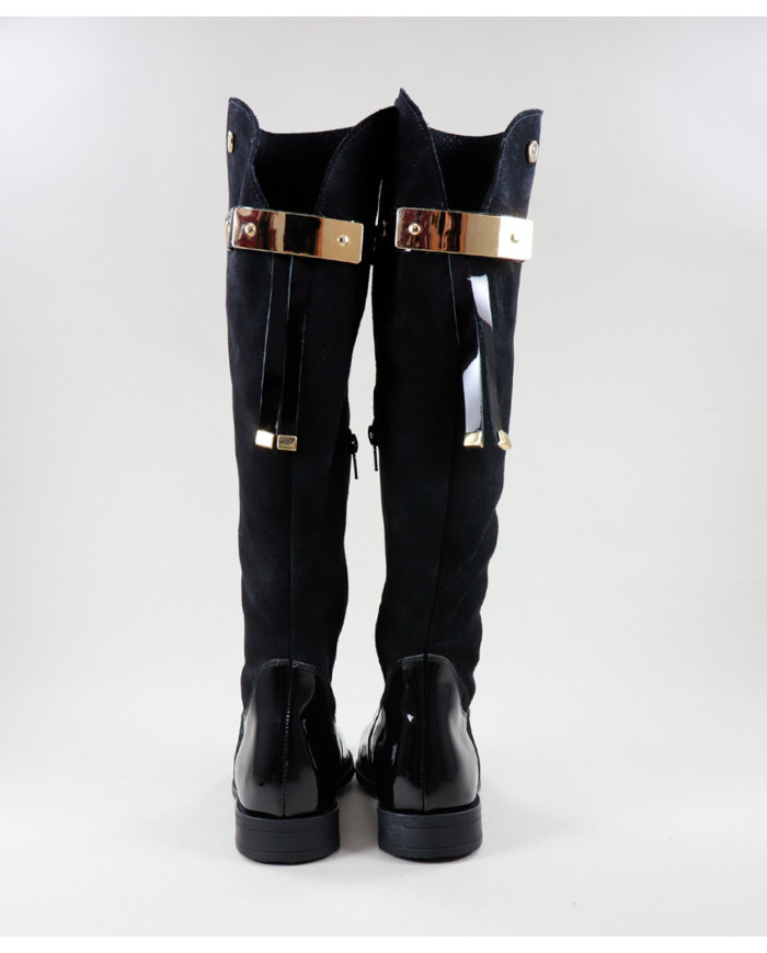 Black Cano Alto Ginova Boots with Metal Applying