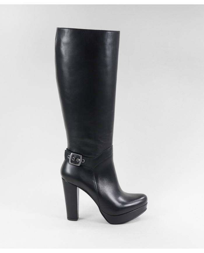 High Ginova Black Cano Boots with Buckle