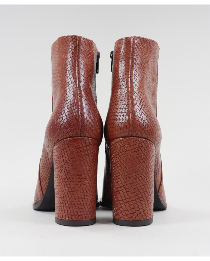Camel Ankle Boots High Ginova with Embossed Skin