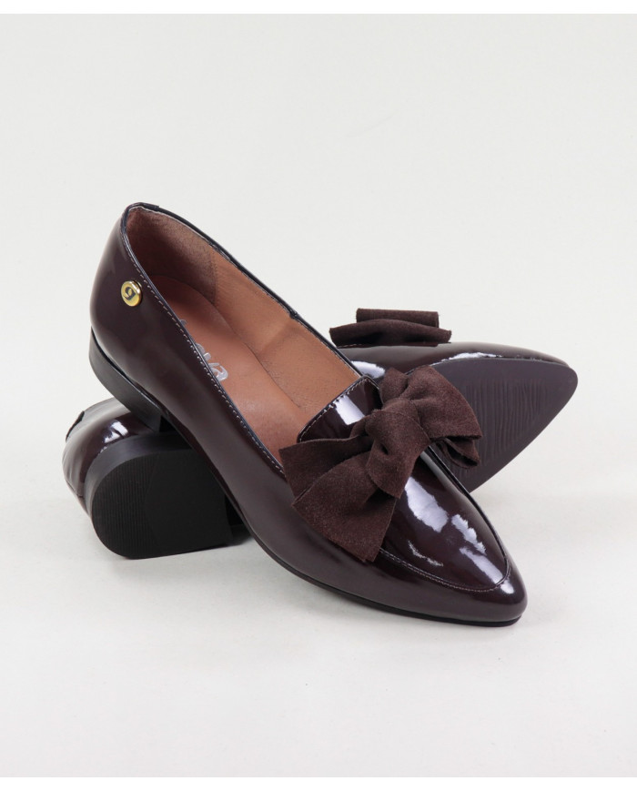 Rasos Ginova Brown Shoes Envernized with Laço