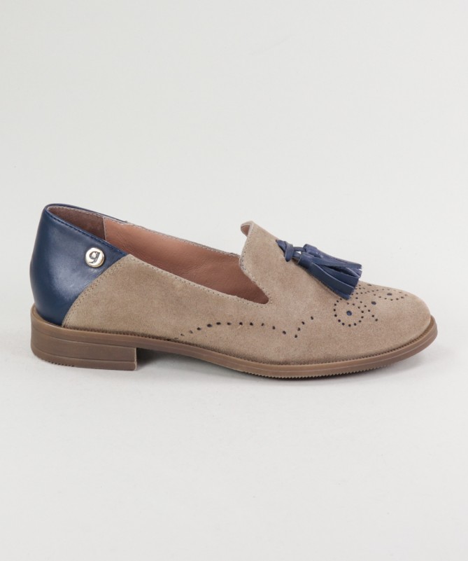 Sapatos Taupe e Azul Rasos de Senhora Ginova com Berloque