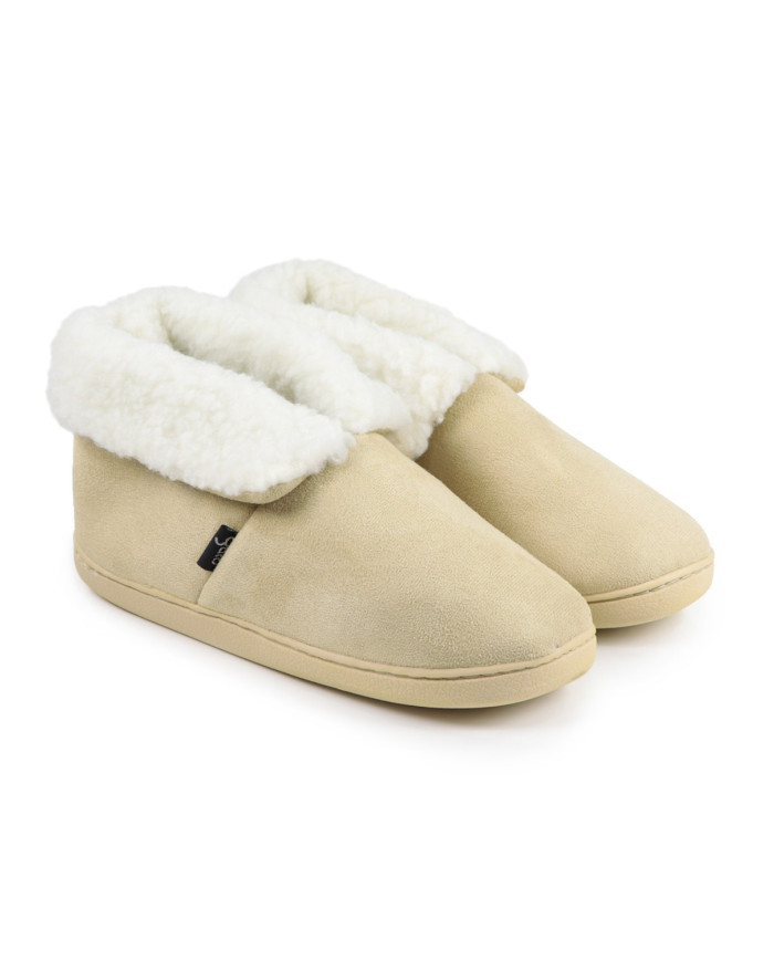 Beige Women's Pantufas with Pelo