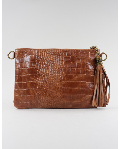 Ladies' Clutch Camel with Embossed Skin