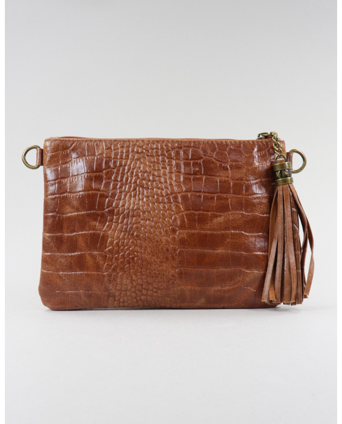 Ladies' Clutch Camel with Embossed Skin