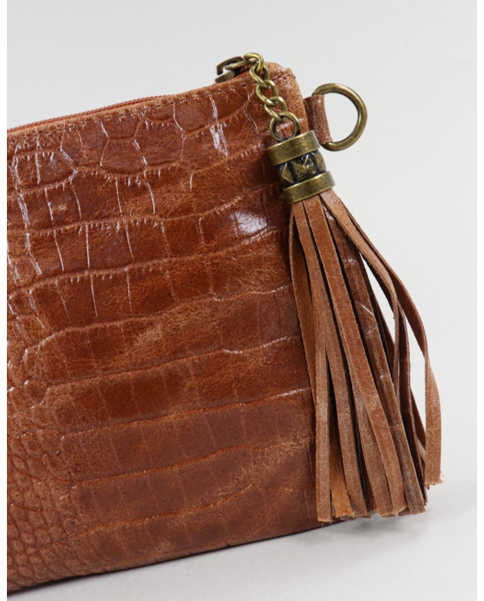 Clutch Camel de Senhora com Pele Gravada
