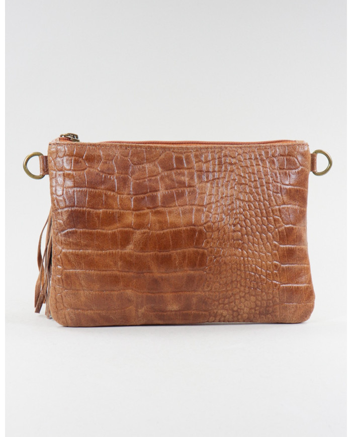 Clutch Camel de Senhora com Pele Gravada