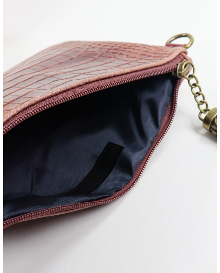 Clutch Castanha de Senhora com Pele Gravada