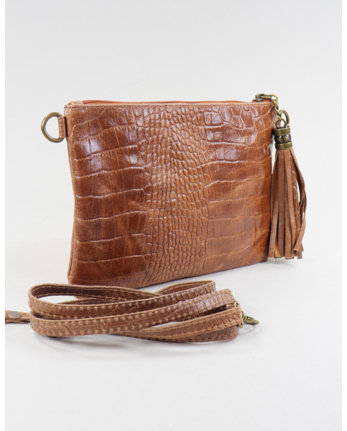 Clutch Camel de Senhora com Pele Gravada