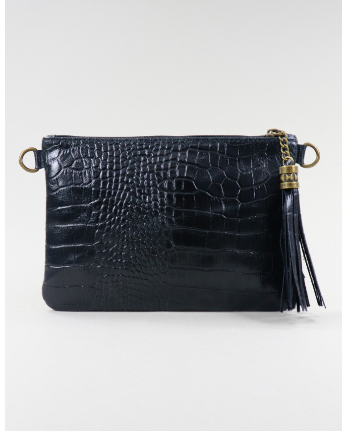 Señoras negras embrague con piel embussada