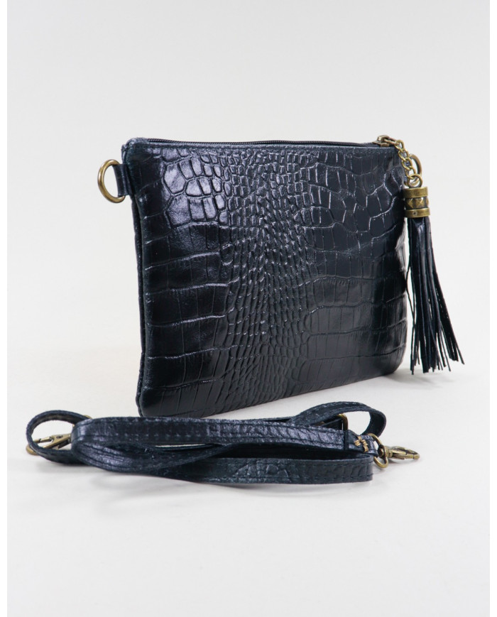 Clutch Preta de Senhora com Pele Gravada