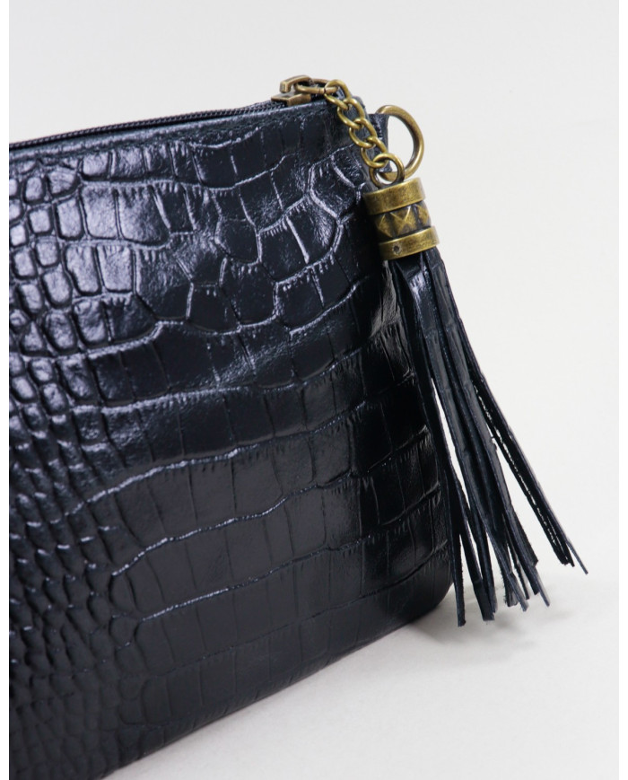 Ladies Black Clutch with Embossed Skin