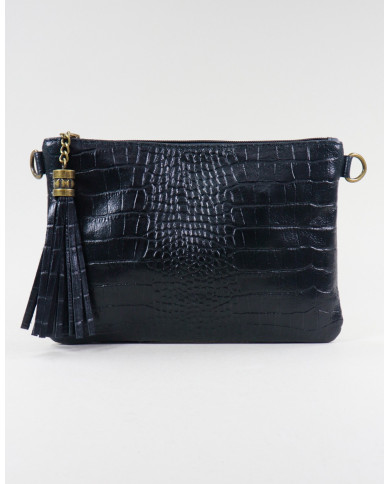 Señoras negras embrague con piel embussada