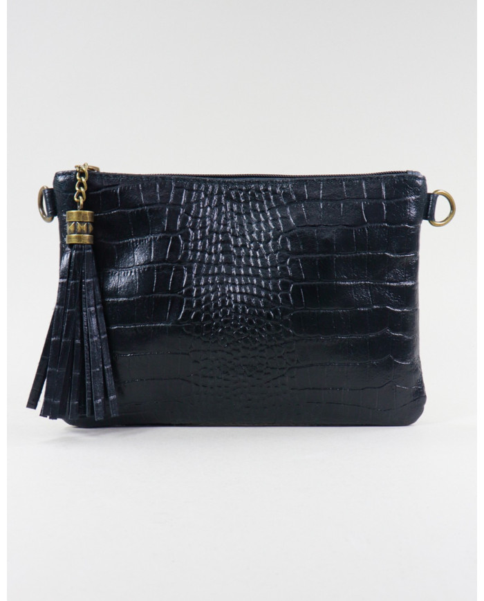 Ladies Black Clutch with Embossed Skin
