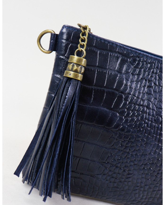 Clutch Azul de Senhora com Pele Gravada