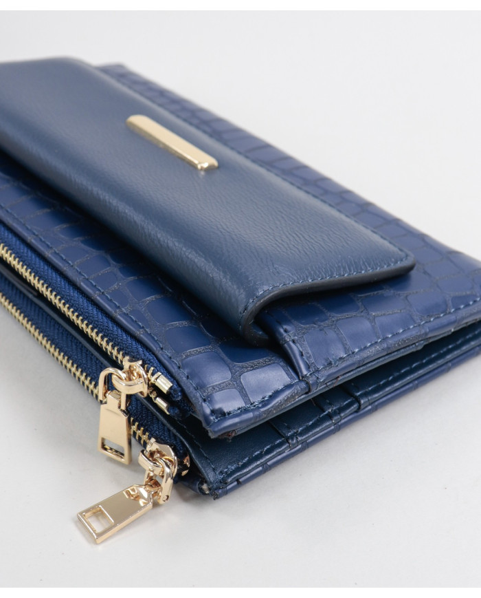 Wallet hembra azul con varias particiones