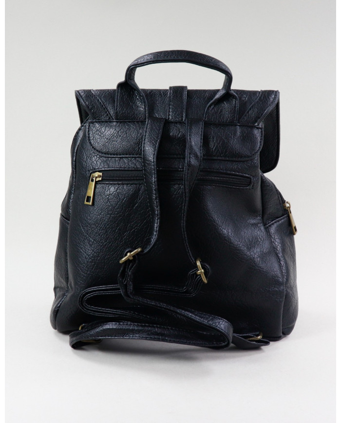 Mochila Preta de Senhora com Tira Decorativa