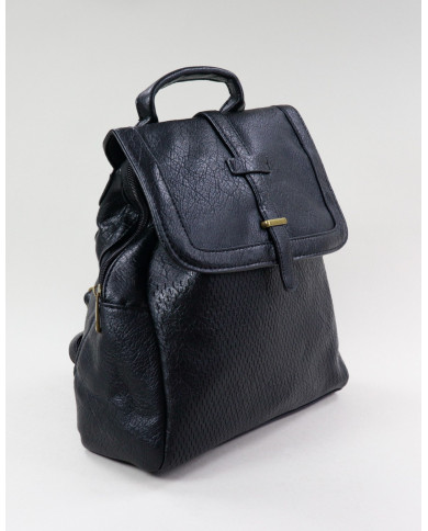 Mochila Preta de Senhora com Tira Decorativa