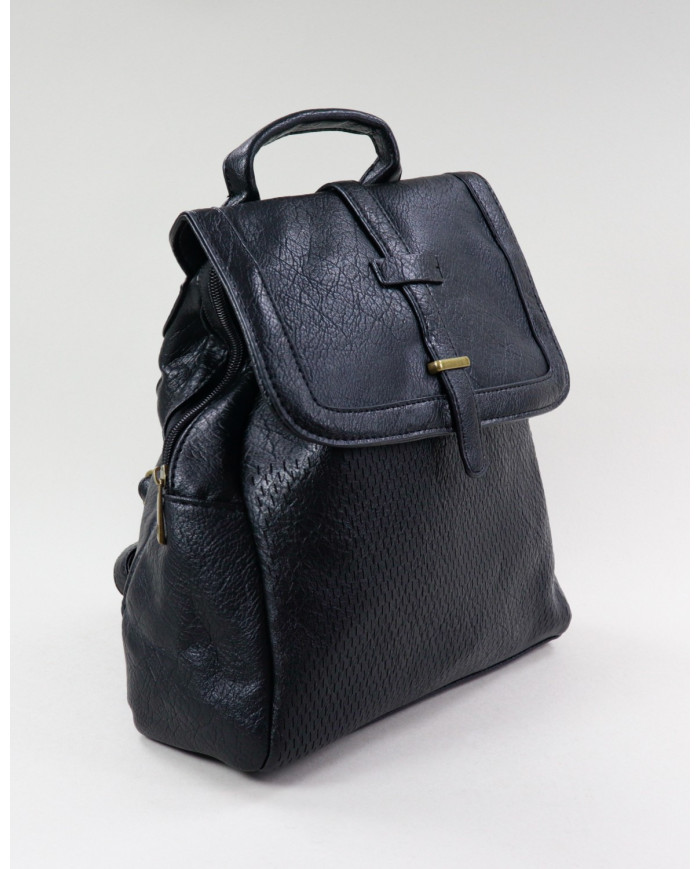 Mochila Preta de Senhora com Tira Decorativa