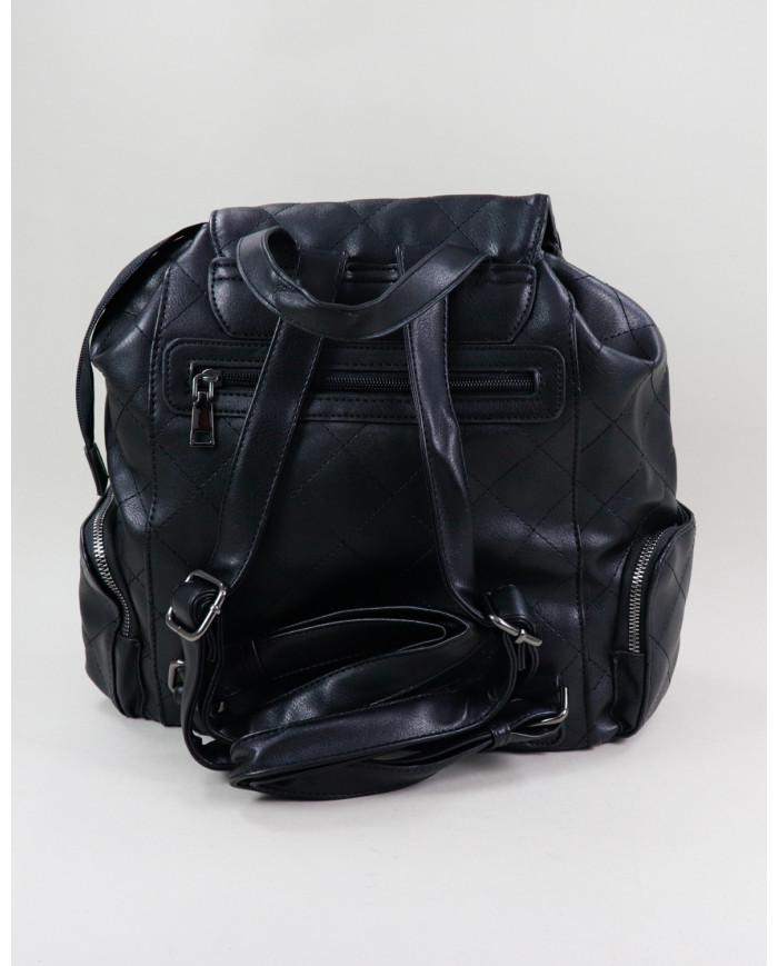 Mochila Preta de Senhora com Aplique Ajustável