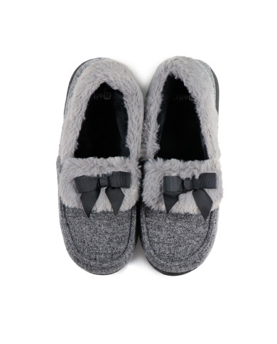 Pantufas de Senhora Cinza com Pelo e Laço