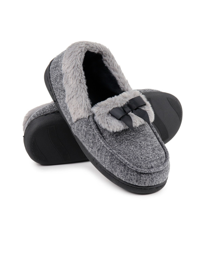 Pantufas de Senhora Cinza com Pelo e Laço