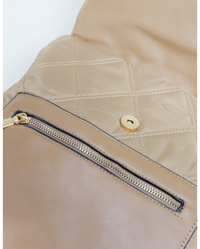 Ladies Taupe backpack with Decorative Pala